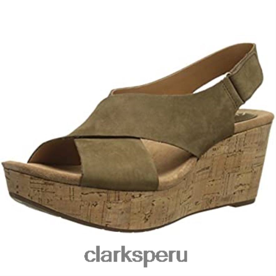 Sandalias Clarks Caslynn Shae con cuña para mujer, nobuk negro y caqui mujer Clarks 40N4LX2418 caqui