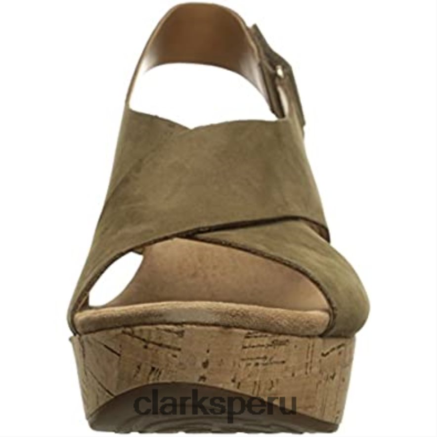 Sandalias Clarks Caslynn Shae con cuña para mujer, nobuk negro y caqui mujer Clarks 40N4LX2418 caqui