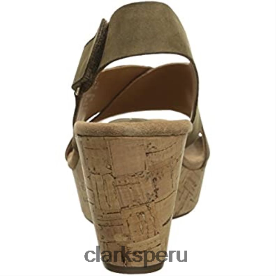 Sandalias Clarks Caslynn Shae con cuña para mujer, nobuk negro y caqui mujer Clarks 40N4LX2418 caqui