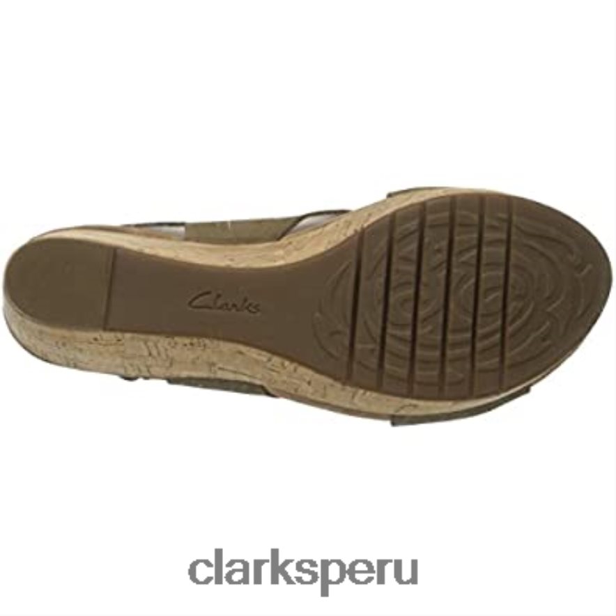 Sandalias Clarks Caslynn Shae con cuña para mujer, nobuk negro y caqui mujer Clarks 40N4LX2418 caqui