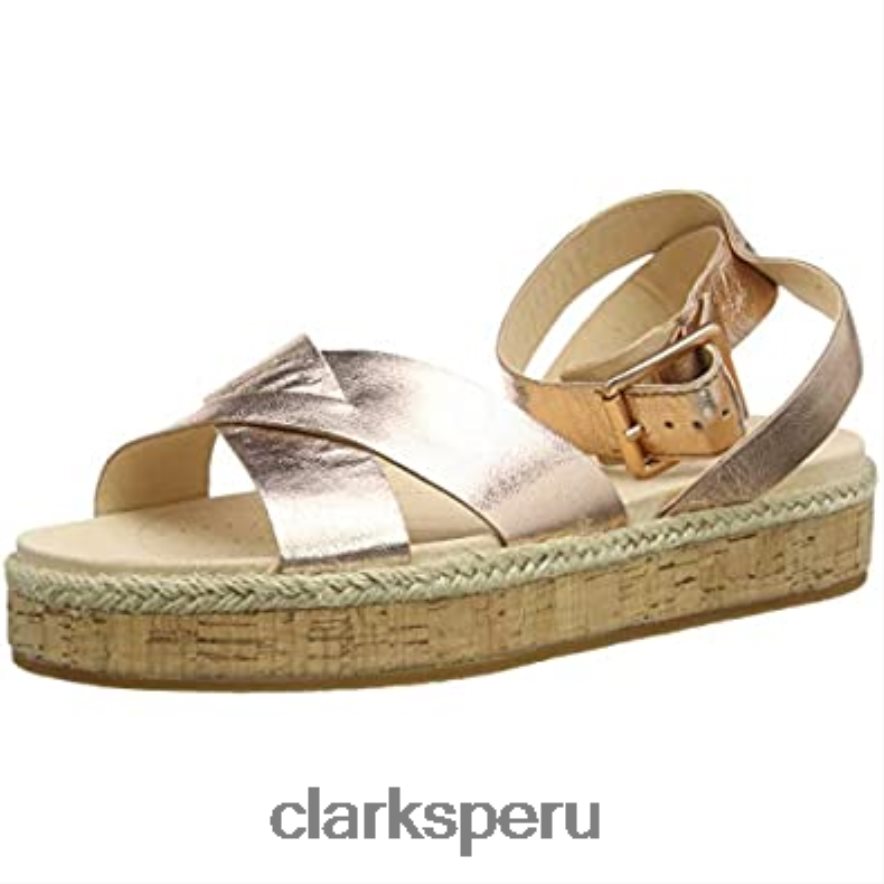 Sandalias con tira en el tobillo Botanic Poppy de Clarks Gold Rose Gold Lea Rose Gold Lea para mujer mujer Clarks 40N4LX1985 hoja de oro rosa