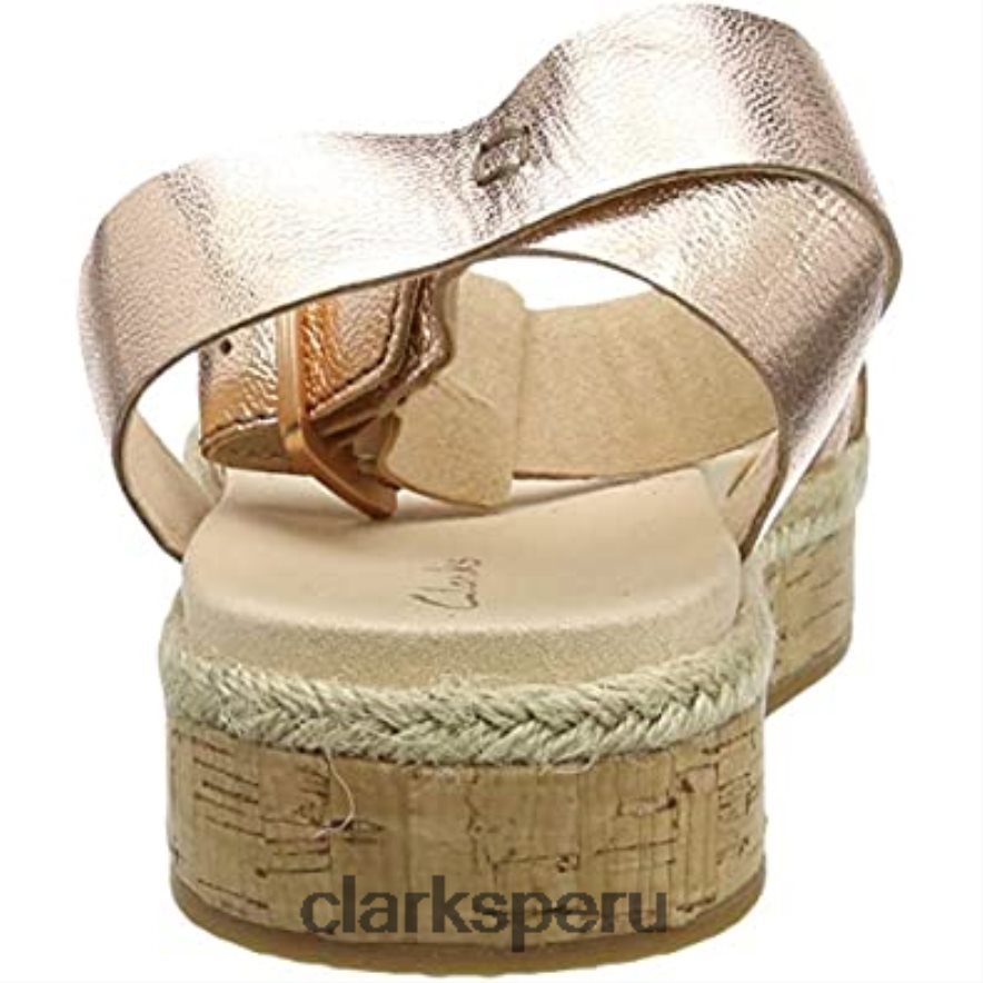 Sandalias con tira en el tobillo Botanic Poppy de Clarks Gold Rose Gold Lea Rose Gold Lea para mujer mujer Clarks 40N4LX1985 hoja de oro rosa