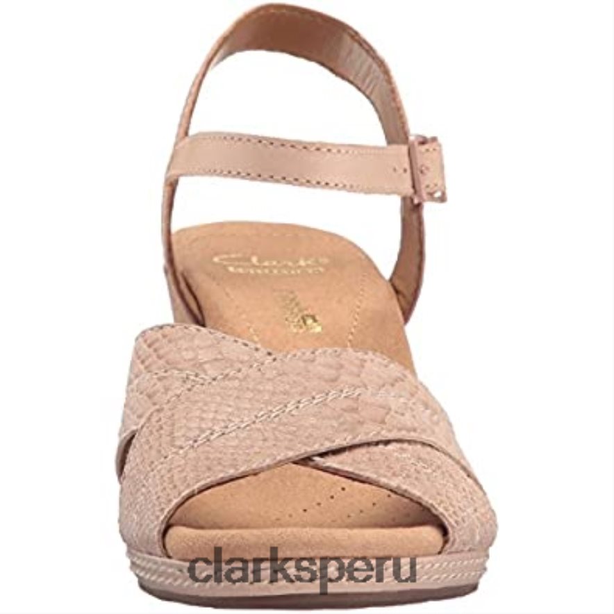 Sandalias de cuña Clarks Helio Latitude de cuero nude para mujer mujer Clarks 40N4LX1385 cuero desnudo