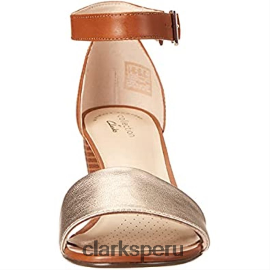 Sandalias de tacón Jocelynne Cam de piel color tostado metalizado para mujer clarks mujer Clarks 40N4LX2404 cuero bronceado metalizado