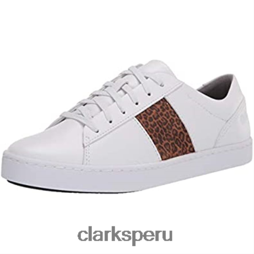 Zapatilla clarks pawley rilee combinada de piel blanca y leopardo para mujer mujer Clarks 40N4LX2779
