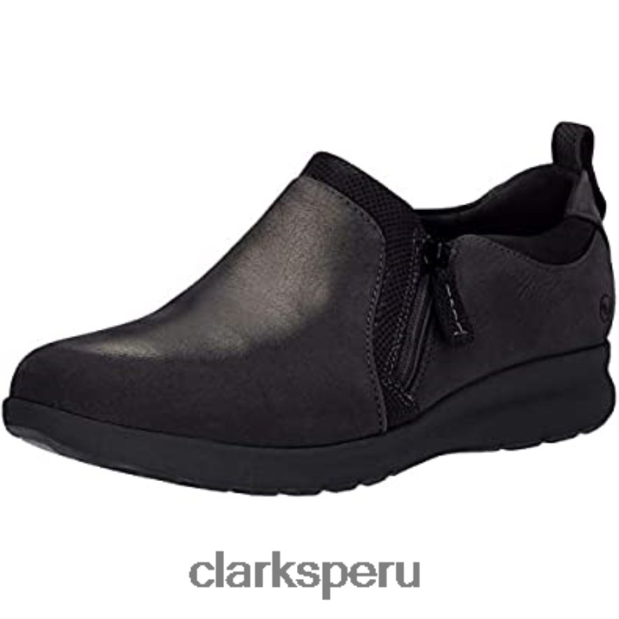 zapatilla con cremallera un adorn para mujer clarks combinación de gamuza de cuero negro mujer Clarks 40N4LX327 combinación de gamuza de cuero negro