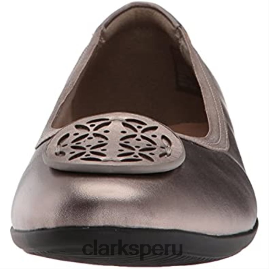 Clarks Gracellola, bailarinas de mujer de piel metálica peltre mujer Clarks 40N4LX2386 cuero metálico peltre