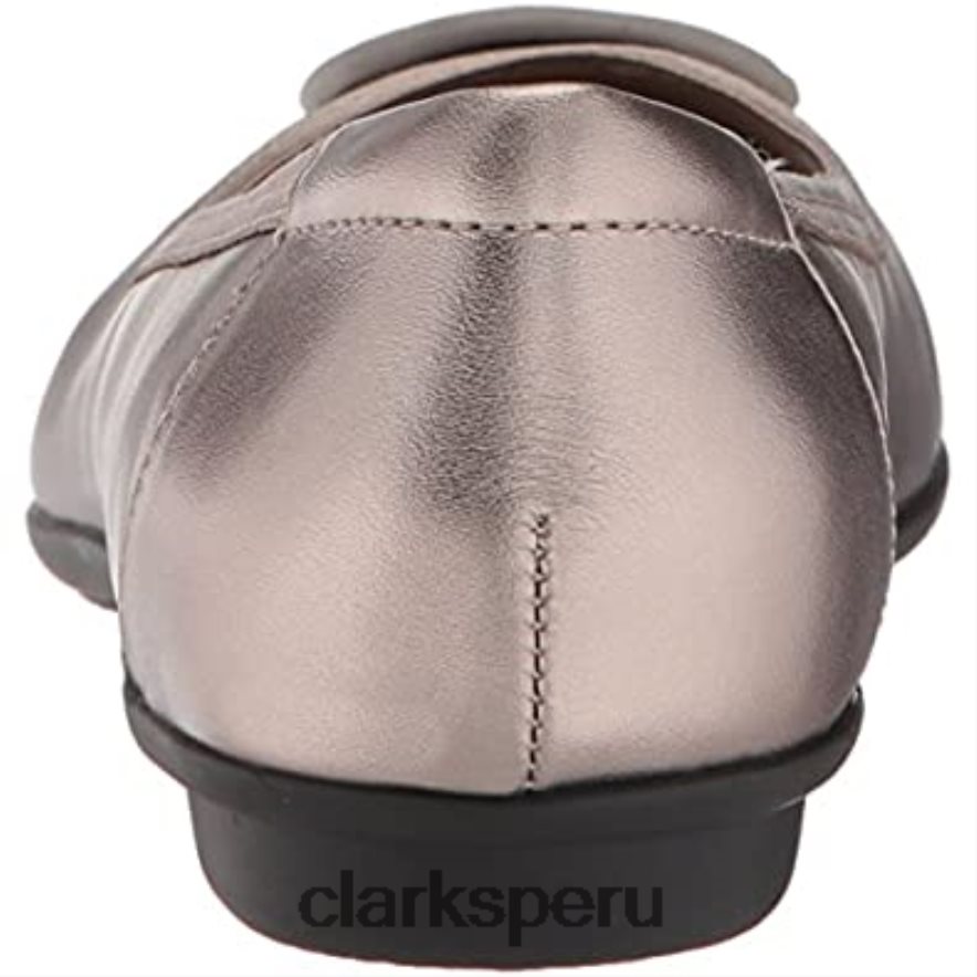 Clarks Gracellola, bailarinas de mujer de piel metálica peltre mujer Clarks 40N4LX2386 cuero metálico peltre
