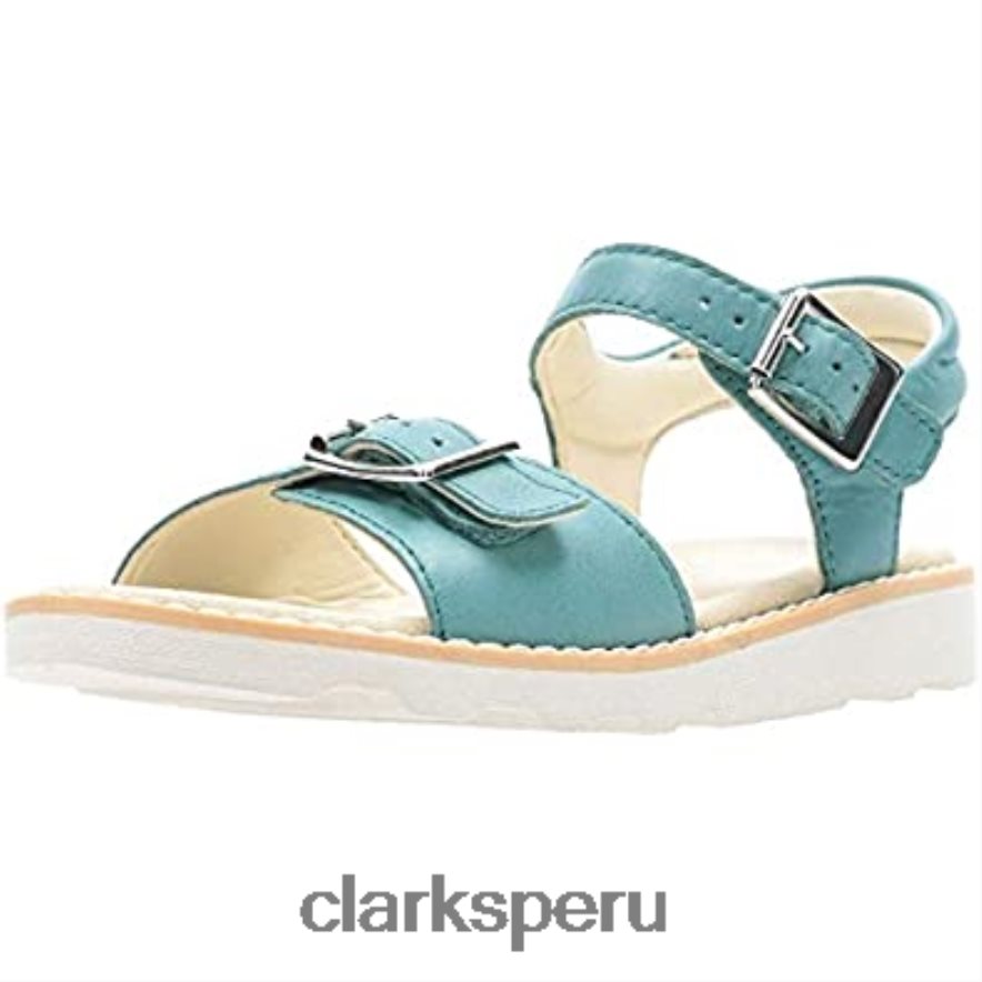 Sandalias Clarks Crown Bloom T con tira trasera para niña, cuero azul verde azulado niños Clarks 40N4LX146 cuero azul verdoso