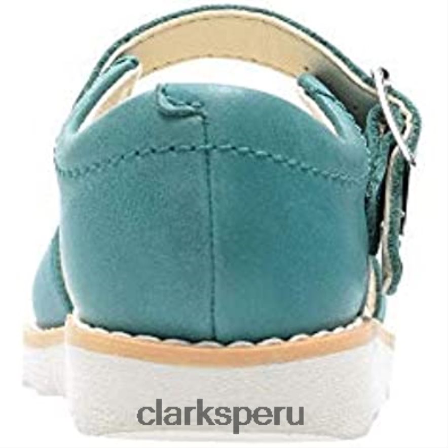 Sandalias Clarks Crown Bloom T con tira trasera para niña, cuero azul verde azulado niños Clarks 40N4LX146 cuero azul verdoso