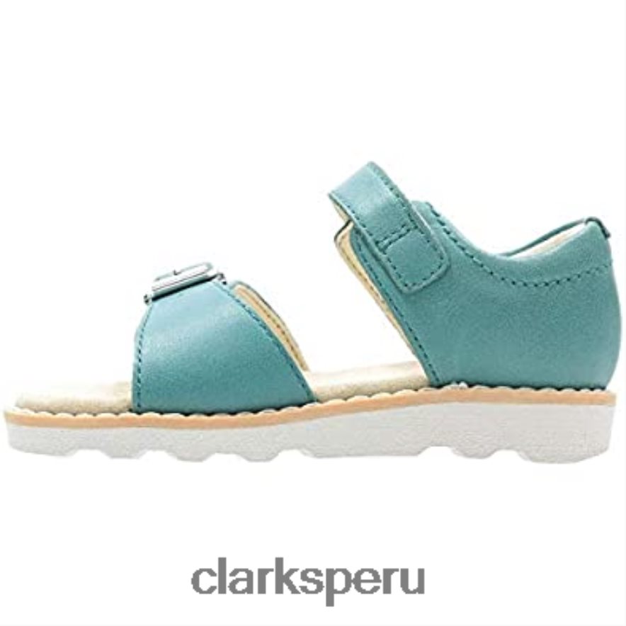 Sandalias Clarks Crown Bloom T con tira trasera para niña, cuero azul verde azulado niños Clarks 40N4LX146 cuero azul verdoso