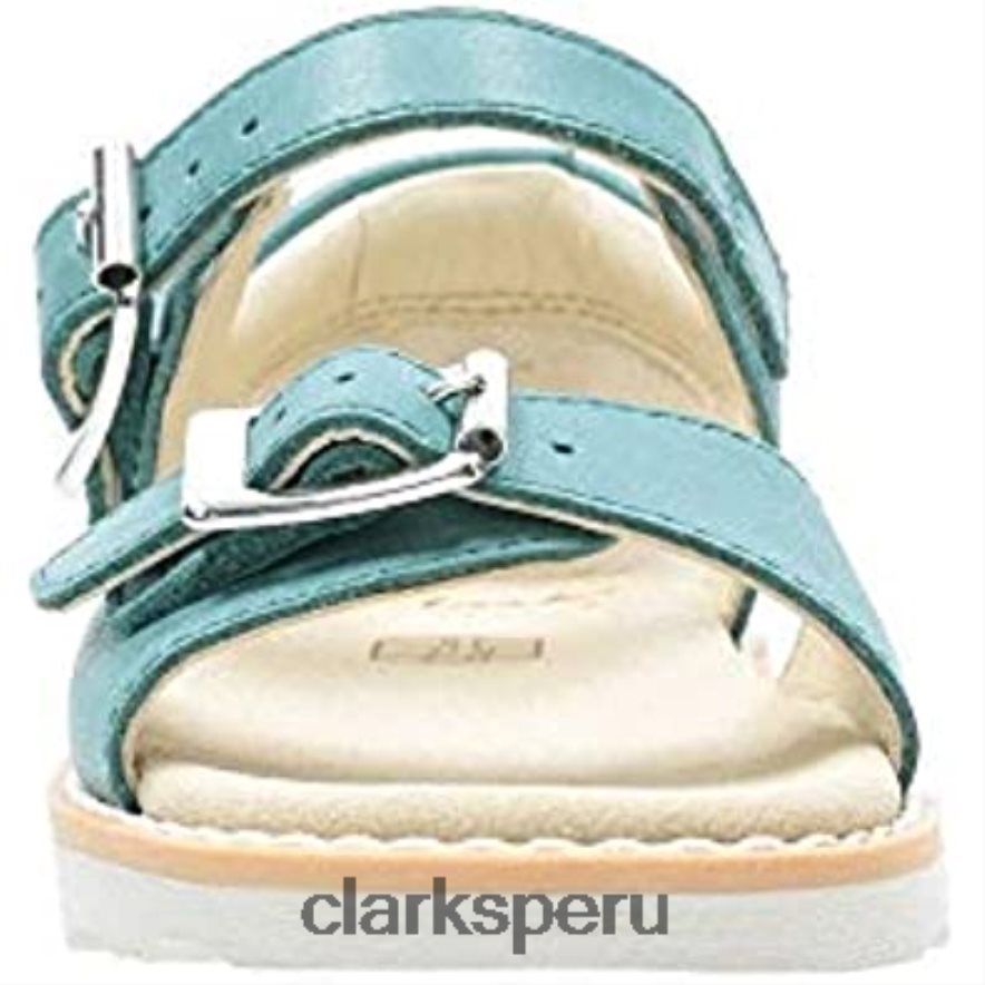 Sandalias Clarks Crown Bloom T con tira trasera para niña, cuero azul verde azulado niños Clarks 40N4LX146 cuero azul verdoso