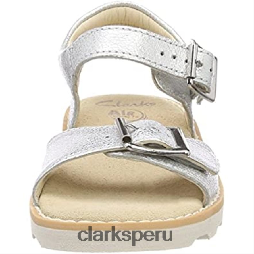 sandalias con tira trasera en forma de t para niña clarks silver leather niños Clarks 40N4LX1181 cuero plateado