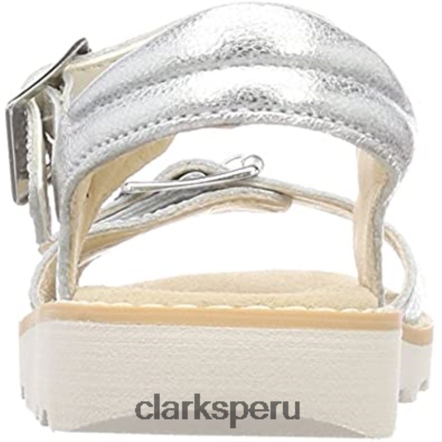 sandalias con tira trasera en forma de t para niña clarks silver leather niños Clarks 40N4LX1181 cuero plateado