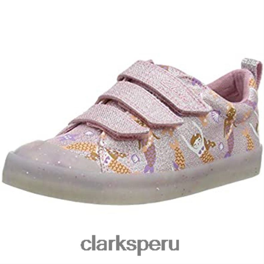Zapatilla de niña con estampado foxing lona rosa clarks niños Clarks 40N4LX1870