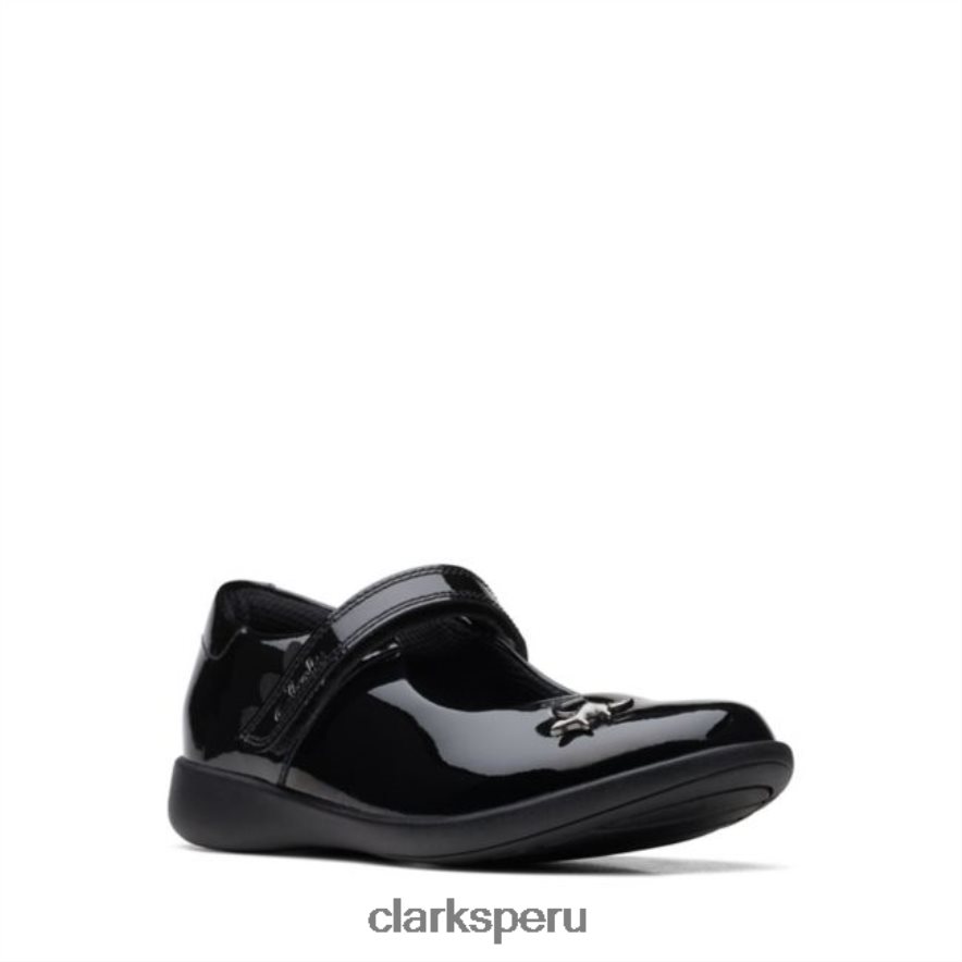 charol negro clarks grabado divertido niño patente negro niños Clarks 40N4LX5824 charol negro