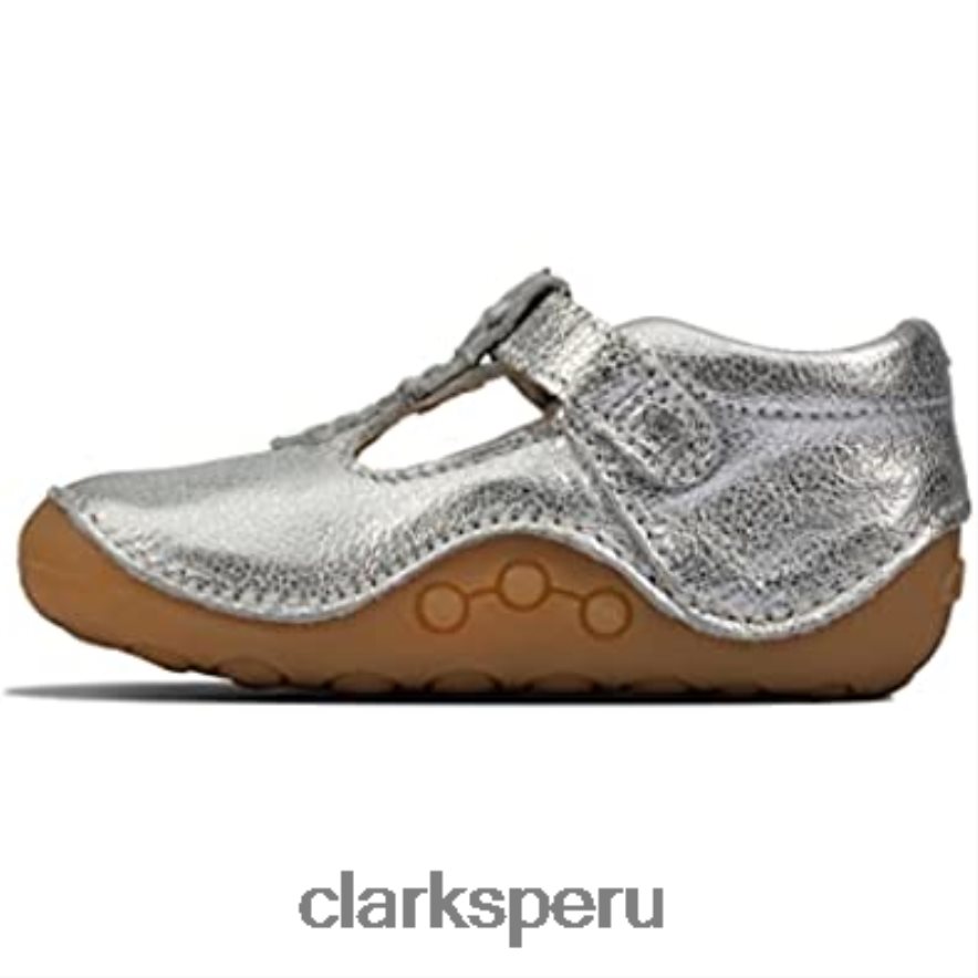 Zapatos clarks ti ny f lower niño de cuero plateado para niñas pre walker plateado niños Clarks 40N4LX2906 plata