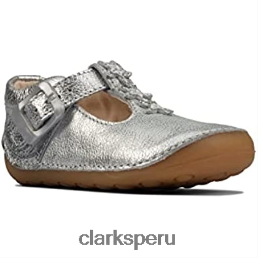 Zapatos clarks ti ny f lower niño de cuero plateado para niñas pre walker plateado niños Clarks 40N4LX2906 plata