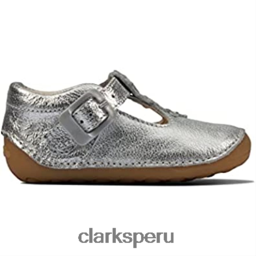 Zapatos clarks ti ny f lower niño de cuero plateado para niñas pre walker plateado niños Clarks 40N4LX2906 plata
