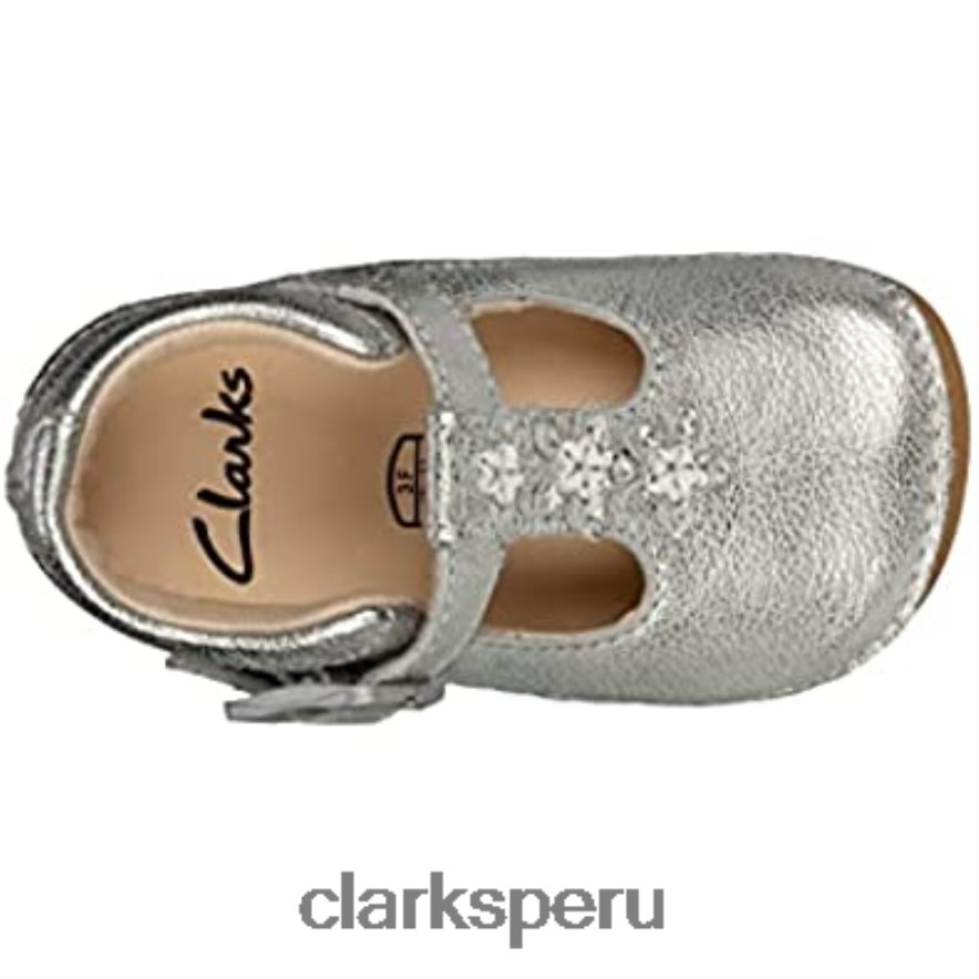 Zapatos clarks ti ny f lower niño de cuero plateado para niñas pre walker plateado niños Clarks 40N4LX2906 plata