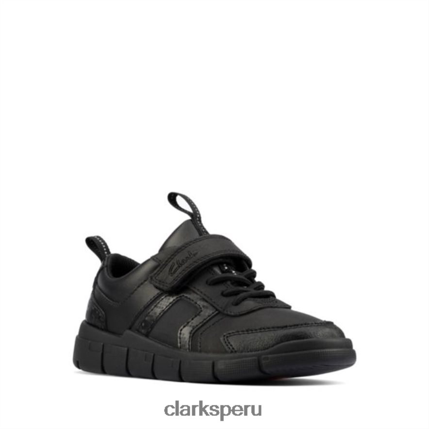 Clarks de cuero negro codifican cuero negro brillante para niños niños Clarks 40N4LX5899 cuero negro
