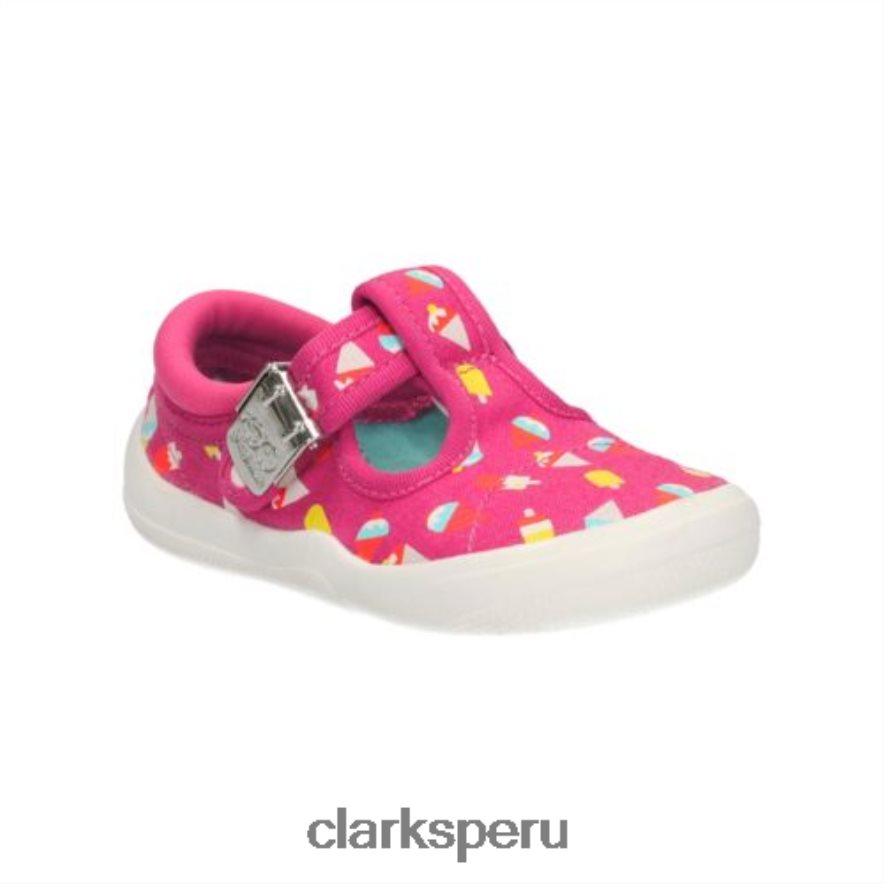 Tela rosa intenso de Clarks con lazo briley fst e fit niños Clarks 40N4LX4593 tela rosa fuerte