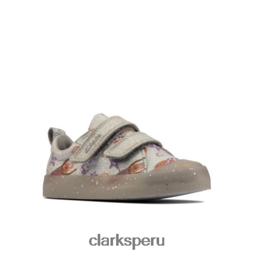 foxing print inf f fit clarks plateados niños Clarks 40N4LX4598 plata