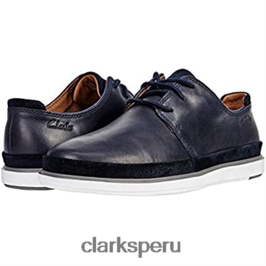 bratton encaje tostado oscuro cuero/ante combinado azul marino clarks unisexo Clarks 40N4LX2958 combinado azul marino