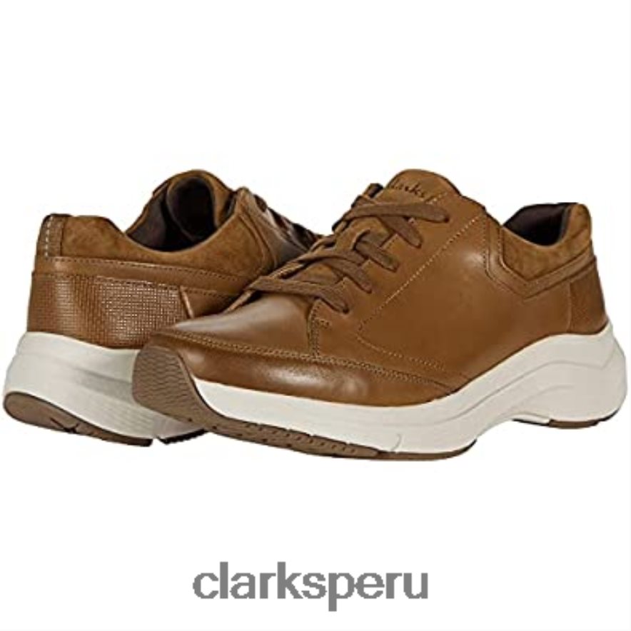clarks onda de cuero marrón oscuro 20 vías unisexo Clarks 40N4LX1649 cuero bronceado oscuro