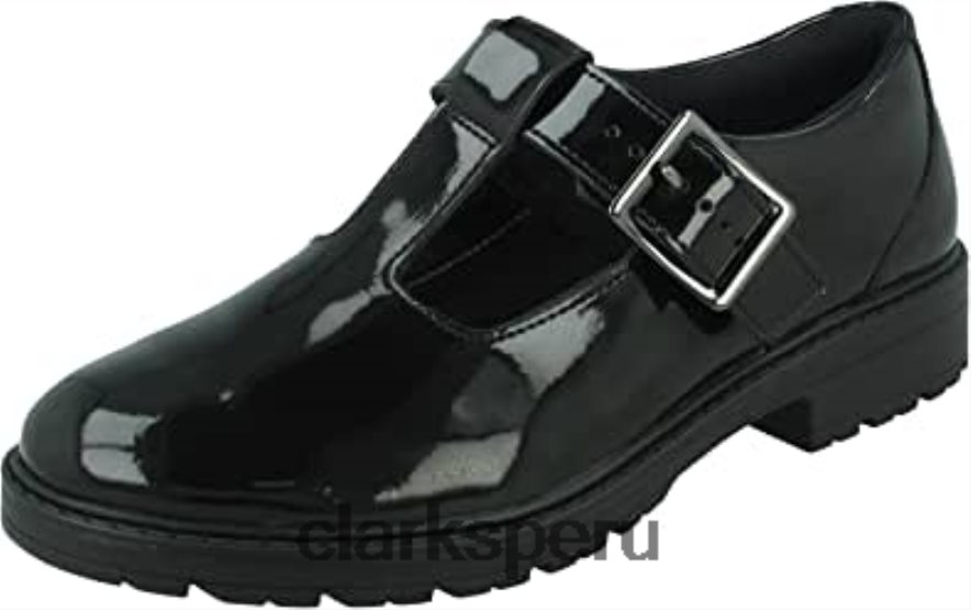 zapatos clarks loxham shiny juvenil charol negro unisexo Clarks 40N4LX554