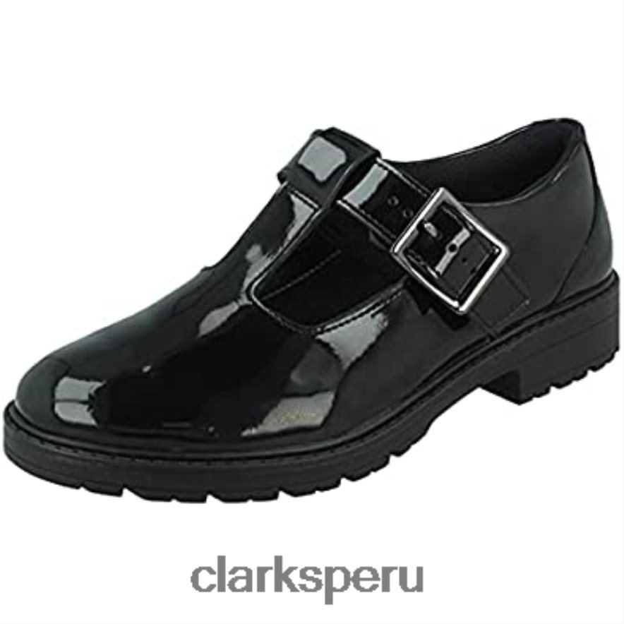 zapatos clarks loxham shiny juvenil charol negro unisexo Clarks 40N4LX554